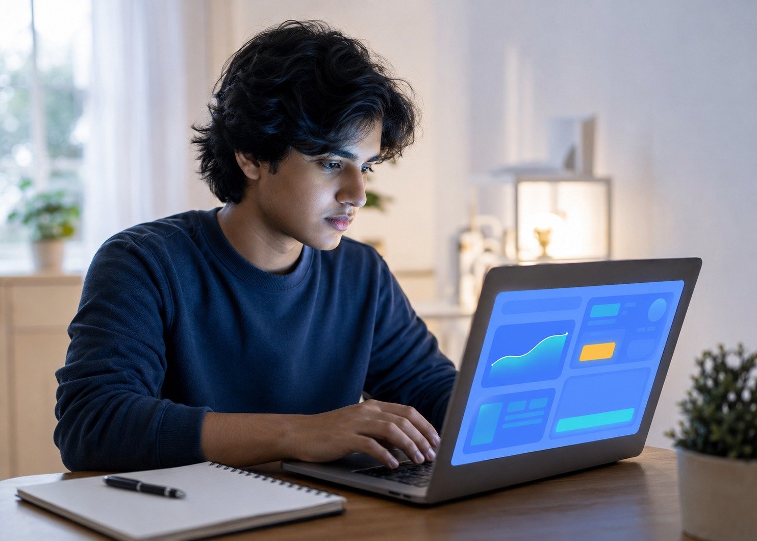 Student learning digital marketing on a laptop at home